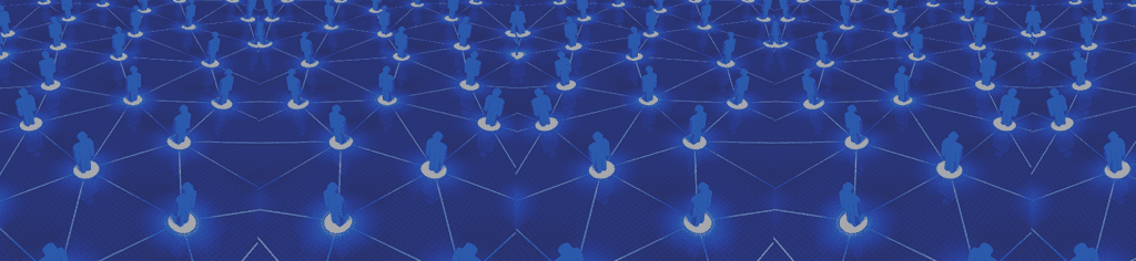 Hybrid Work Solutions Header with Illustration of People Connected by Lines