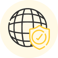 Globe Shield Icon with Yellow Circle Background